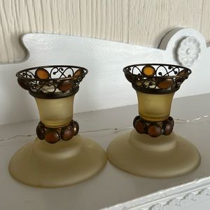 Party light Paris Retro Amber  frost filigree (2) candleholders